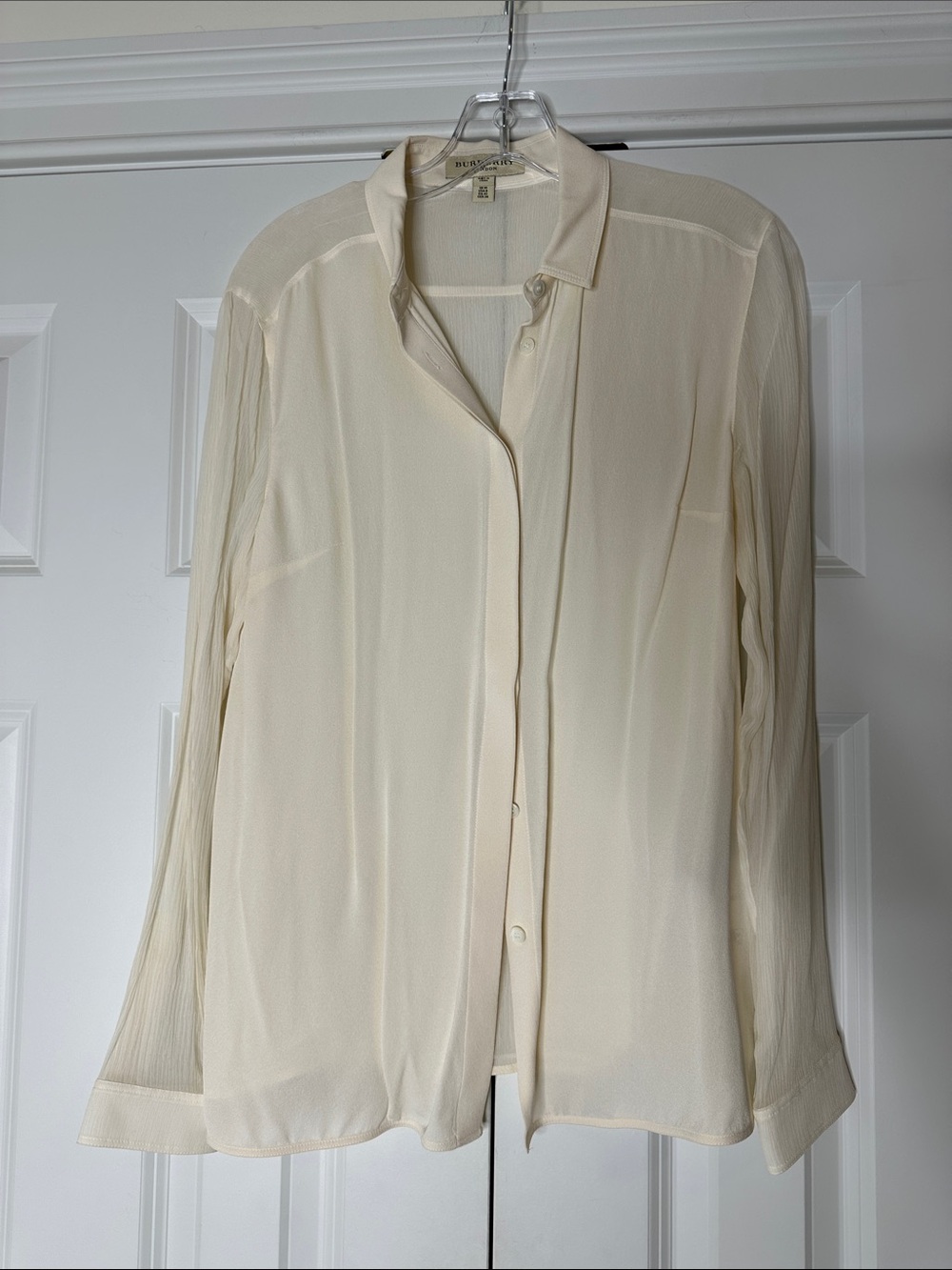 Burberry Silk Ivory Cream Button Down Shirt  Sz 8 Office Career NWOT